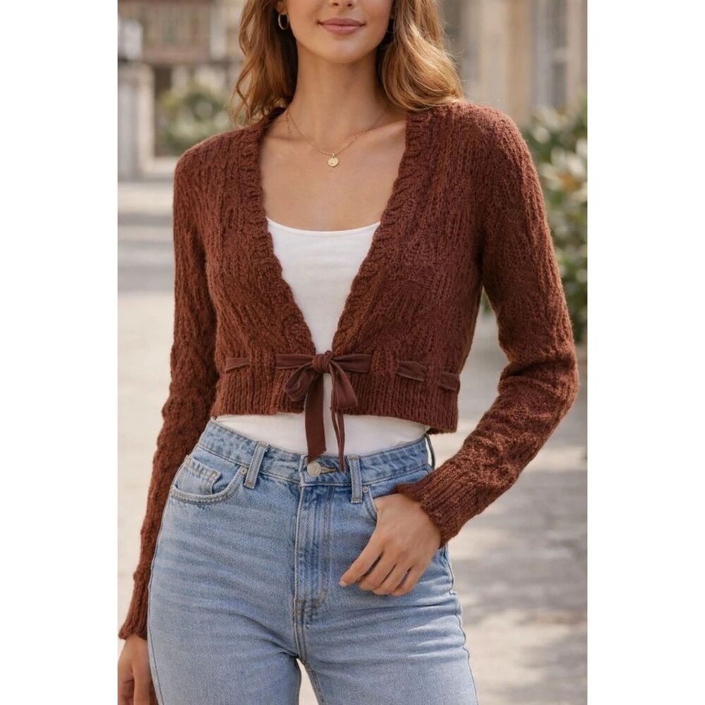 One Girl Who Cardigan Sweater Womens M Velvet Belt Cottagecore Coquette Fairy